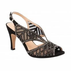 Black & Diamante Natalia Peep-Toe Sandals | Lotus