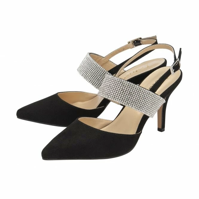 Black & Diamante Violette Slingback Court Shoes | Lotus 4 Black & Diamante Violette Slingback Court Shoes | Lotus - Image 2