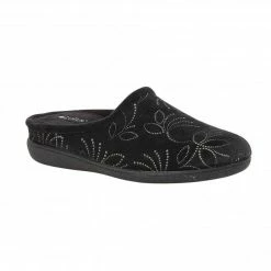 Black Elizabeth Textile Mule Slippers | Lotus