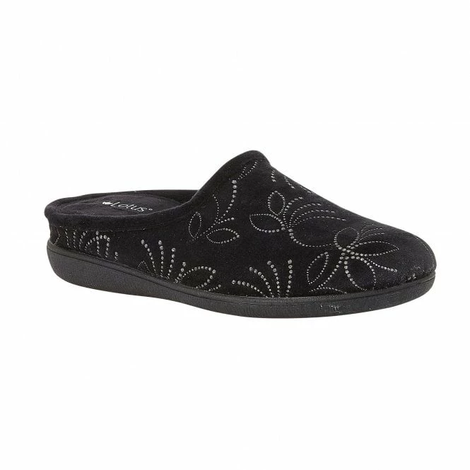 Black Elizabeth Textile Mule Slippers | Lotus 3 Black Elizabeth Textile Mule Slippers | Lotus