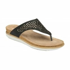 Black Ferarra Flat Toe-Post Sandals | Lotus