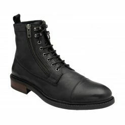Black Leather Harry Zip-Up Ankle Boots | Lotus