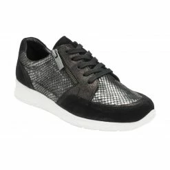 Black Leather & Snake-Print Sheryl Casual Trainers | Stressless By Lotus