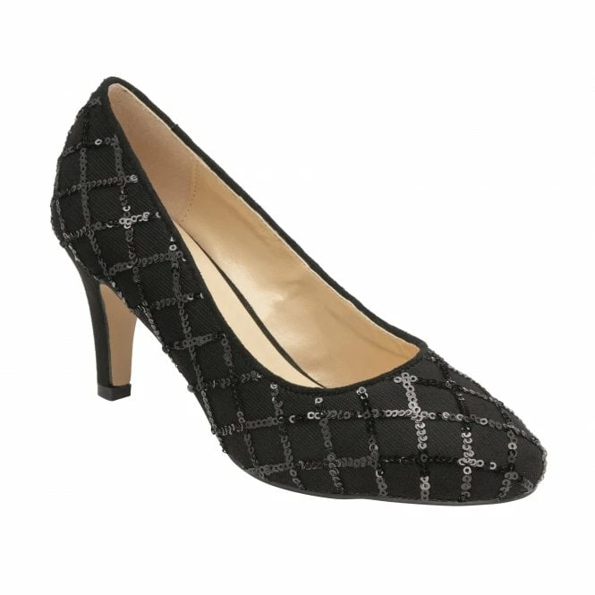 Black Lucia Patterned Court Shoes | Lotus 3 Black Lucia Patterned Court Shoes | Lotus