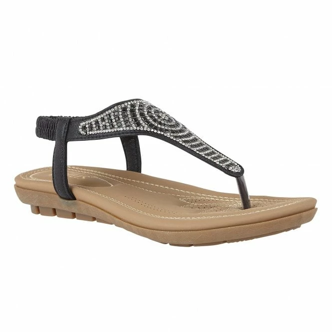 Black Orla Flat Toe-Post Sandals | Lotus 3 Black Orla Flat Toe-Post Sandals | Lotus