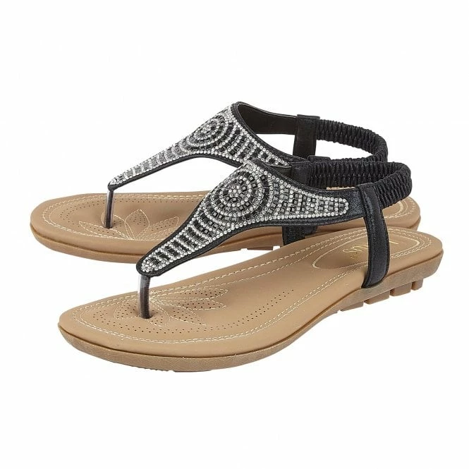 Black Orla Flat Toe-Post Sandals | Lotus 4 Black Orla Flat Toe-Post Sandals | Lotus - Image 2