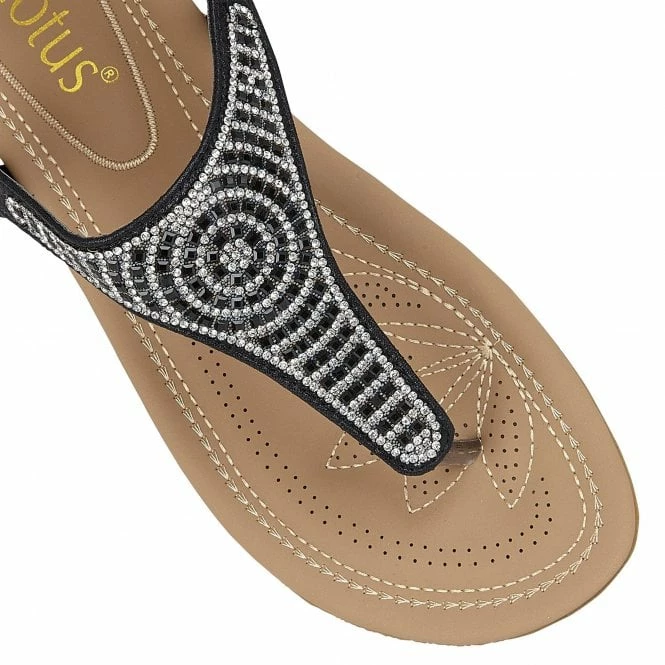 Black Orla Flat Toe-Post Sandals | Lotus 6 Black Orla Flat Toe-Post Sandals | Lotus - Image 4