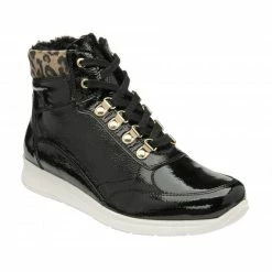Black Patent Leather & Leopard-Print Saskia High Top Trainers | Stressless By Lotus