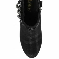 Black & Pewter Plaid Alison Heeled Shoe-Boots | Lotus -Lotus Shop black pewter plaid alison heeled shoe boots lotus p13059 30564 medium