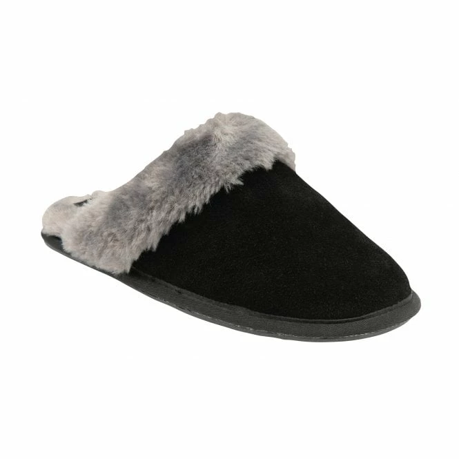 Black Suede Eldora Mule Slippers | Lotus 3 Black Suede Eldora Mule Slippers | Lotus