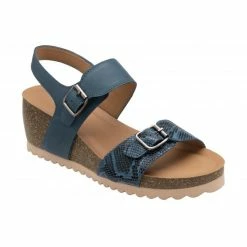 Blue & Snake-Print Leather Brynlee Open-Toe Wedge Sandals | Lotus