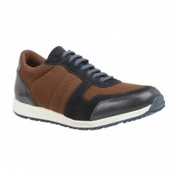 Brown Textile & Navy Leather Barrie Trainers | Lotus