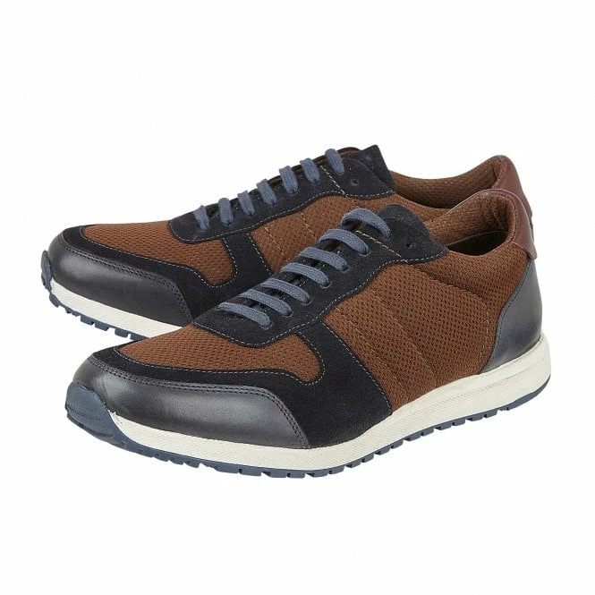 Brown Textile & Navy Leather Barrie Trainers | Lotus 4 Brown Textile & Navy Leather Barrie Trainers | Lotus - Image 2