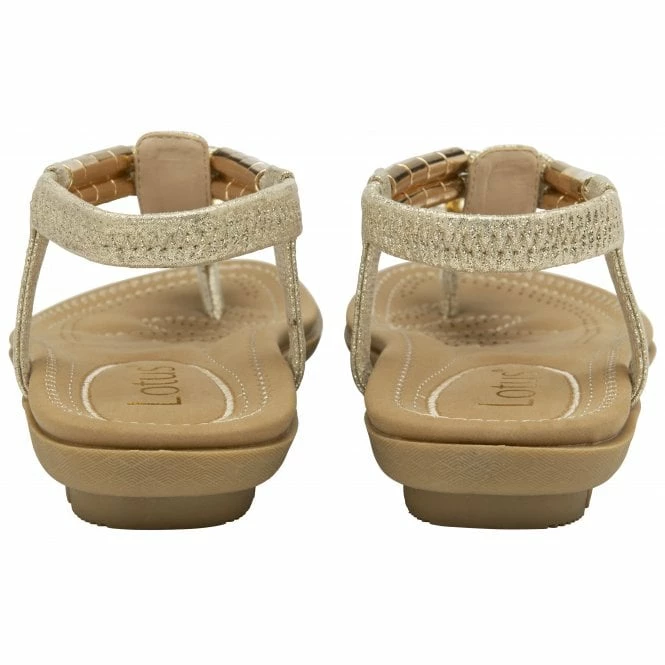Gold Cybil Flat Toe-Post Sandals | Lotus 5 Gold Cybil Flat Toe-Post Sandals | Lotus - Image 3