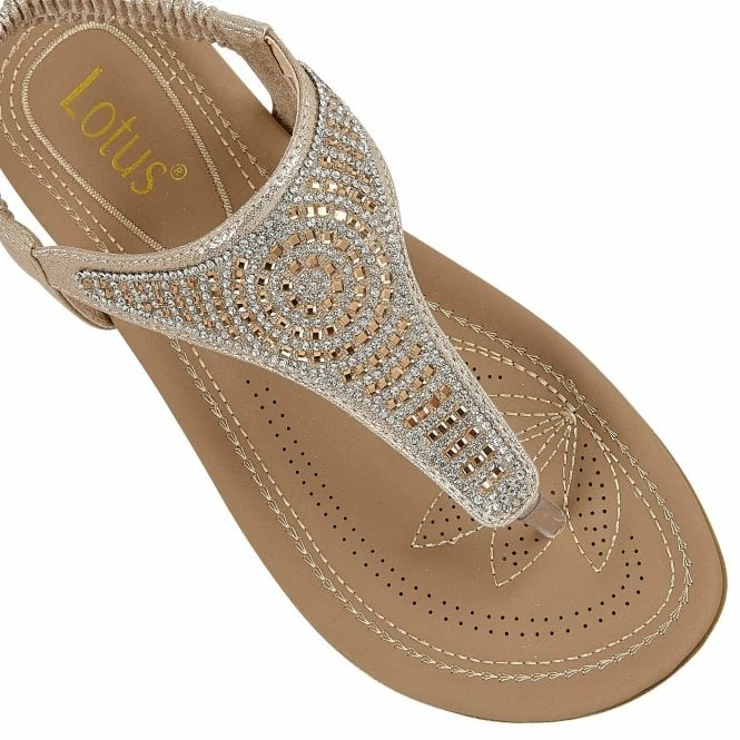 Gold Orla Flat Toe-Post Sandals | Lotus 6 Gold Orla Flat Toe-Post Sandals | Lotus - Image 4