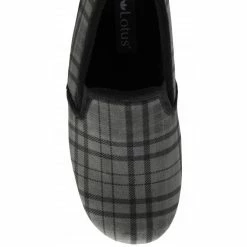 Grey Check Textile Ralf Full Shoe Slippers | Lotus -Lotus Shop grey check textile ralf full shoe slippers lotus p13152 31081 medium