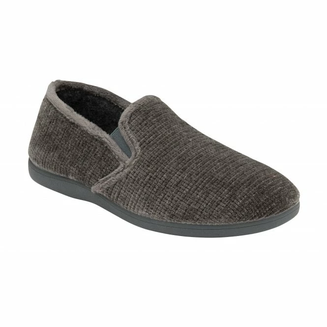 Grey Velour Sheldon Slippers | Lotus 3 Grey Velour Sheldon Slippers | Lotus