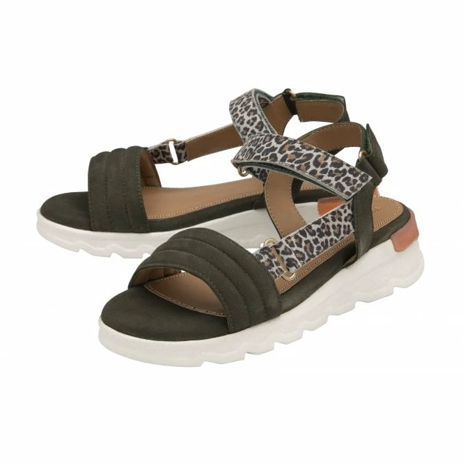 Khaki & Leopard-Print Leather Verena Open-Toe Sandals | Stressless By Lotus 4 Khaki & Leopard-Print Leather Verena Open-Toe Sandals | Stressless By Lotus - Image 2