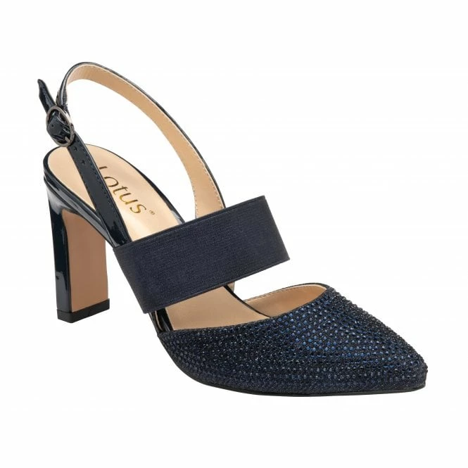 Navy & Diamante Joie Slingback Court Shoes | Lotus 3 Navy & Diamante Joie Slingback Court Shoes | Lotus