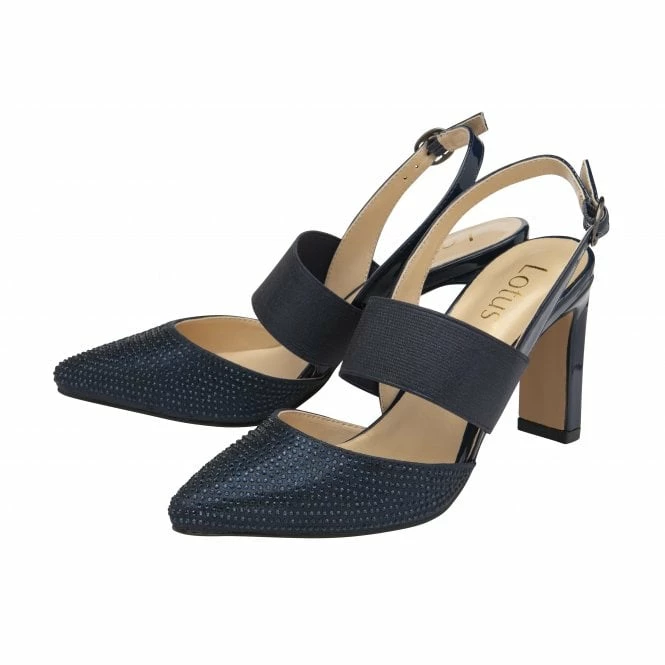 Navy & Diamante Joie Slingback Court Shoes | Lotus 4 Navy & Diamante Joie Slingback Court Shoes | Lotus - Image 2