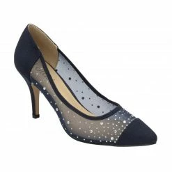 Navy & Diamante Maria Court Shoes | Lotus