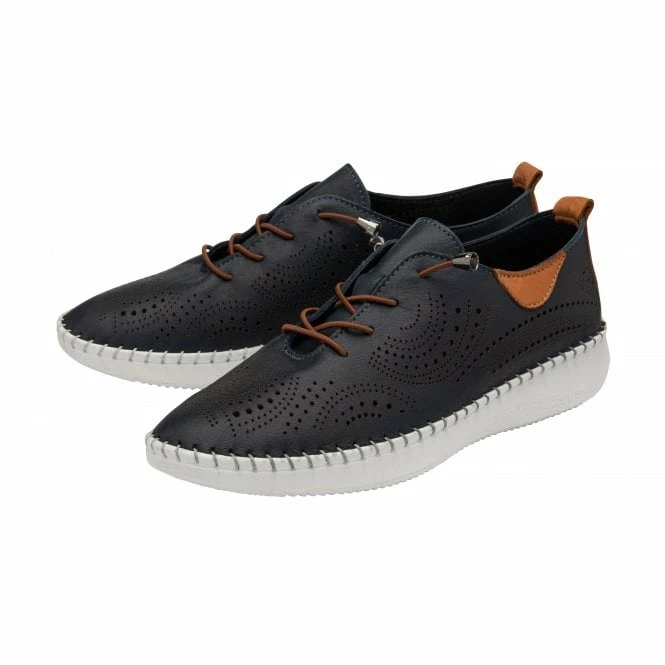 Navy Leather Katya Casual Shoes | Lotus 4 Navy Leather Katya Casual Shoes | Lotus - Image 2