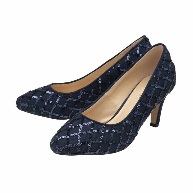 Navy Lucia Patterned Court Shoes | Lotus 4 Navy Lucia Patterned Court Shoes | Lotus - Image 2