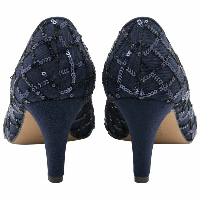 Navy Lucia Patterned Court Shoes | Lotus 5 Navy Lucia Patterned Court Shoes | Lotus - Image 3