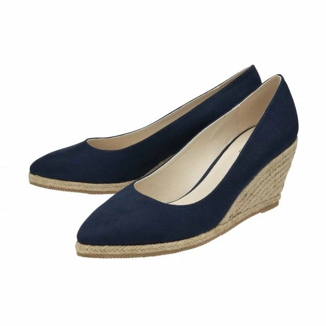 Navy Microfibre Giselle Wedge Shoes | Lotus 4 Navy Microfibre Giselle Wedge Shoes | Lotus - Image 2