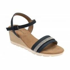 Navy Nantes Open-Toe Wedge Sandals | Lotus