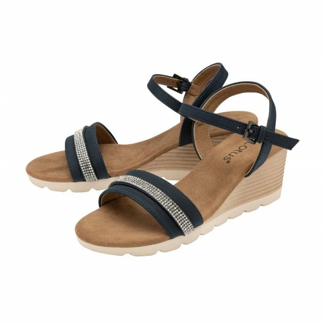 Navy Nantes Open-Toe Wedge Sandals | Lotus 4 Navy Nantes Open-Toe Wedge Sandals | Lotus - Image 2