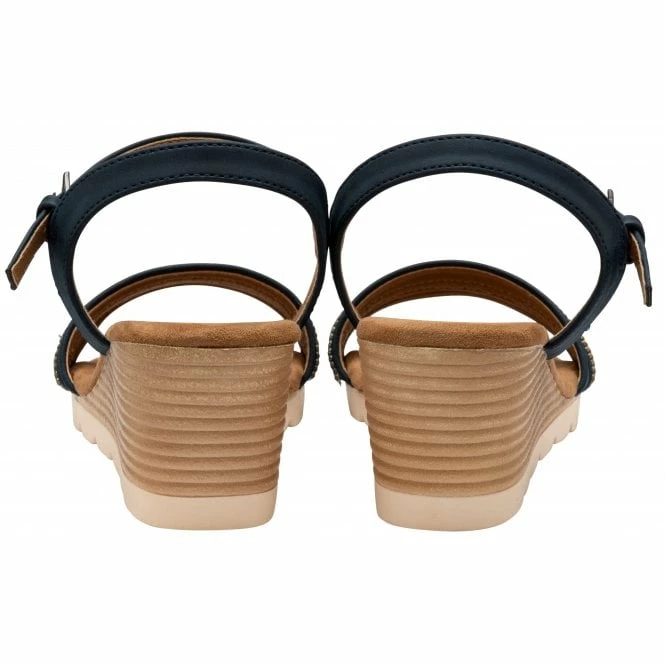 Navy Nantes Open-Toe Wedge Sandals | Lotus 5 Navy Nantes Open-Toe Wedge Sandals | Lotus - Image 3