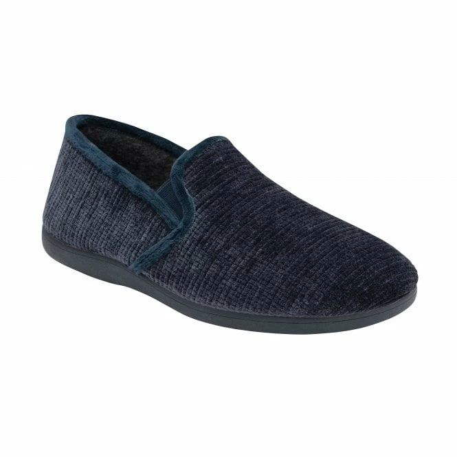 Navy Velour Sheldon Slippers | Lotus 3 Navy Velour Sheldon Slippers | Lotus