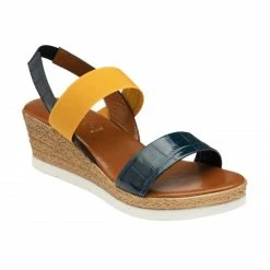 Navy & Yellow Rosatta Wedge Sandals | Lotus