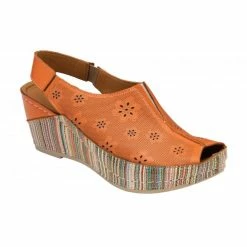 Orange Leather Deniz Wedge Shoes | Lotus