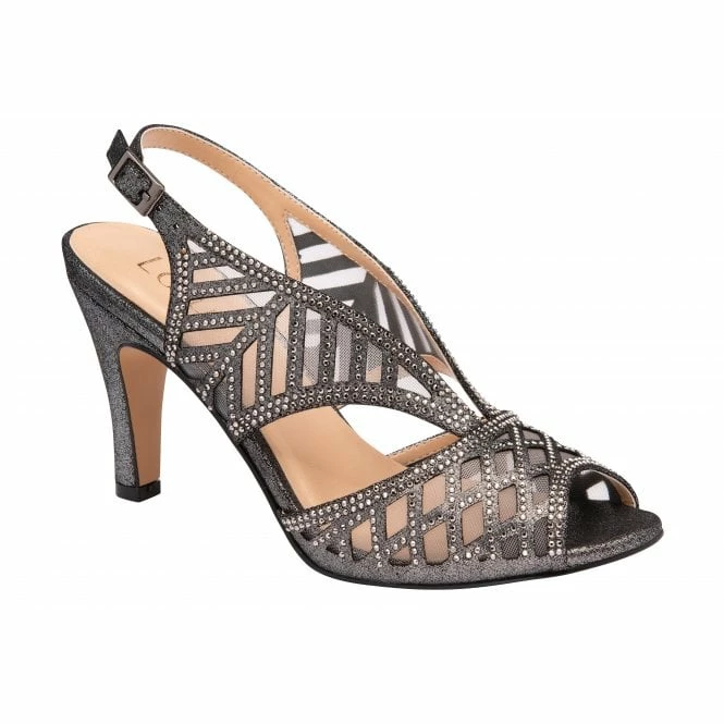 Pewter & Diamante Natalia Peep Toe Sandals | Lotus 3 Pewter & Diamante Natalia Peep Toe Sandals | Lotus
