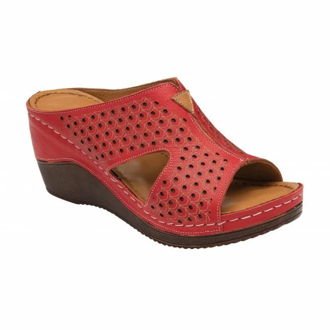 Red Leather Genevieve Mule Sandals | Lotus 3 Red Leather Genevieve Mule Sandals | Lotus