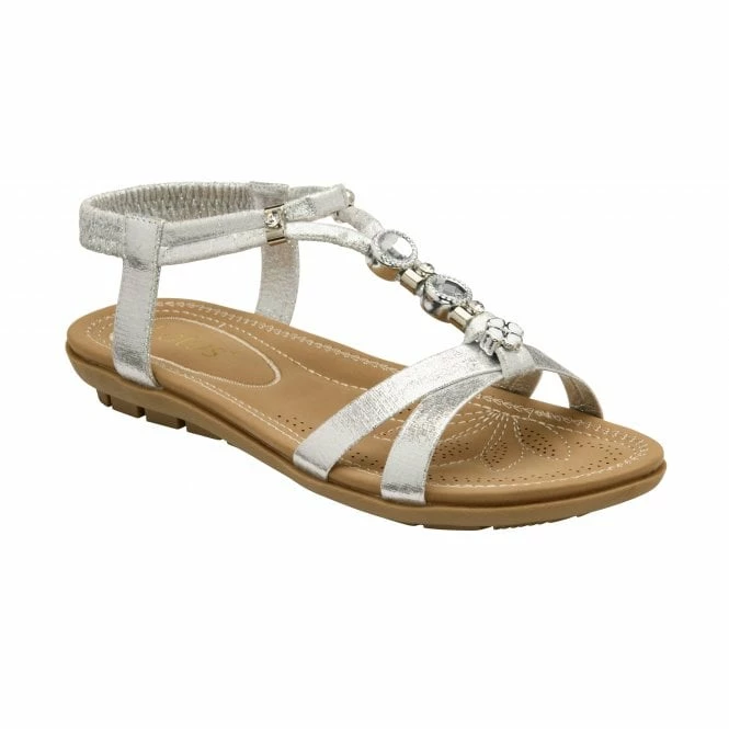 Silver Bettina Flat Open-Toe Sandals | Lotus 3 Silver Bettina Flat Open-Toe Sandals | Lotus