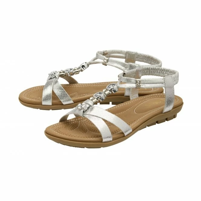 Silver Bettina Flat Open-Toe Sandals | Lotus 4 Silver Bettina Flat Open-Toe Sandals | Lotus - Image 2