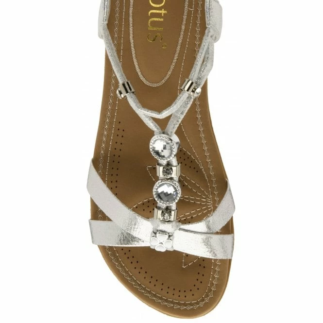 Silver Bettina Flat Open-Toe Sandals | Lotus 6 Silver Bettina Flat Open-Toe Sandals | Lotus - Image 4