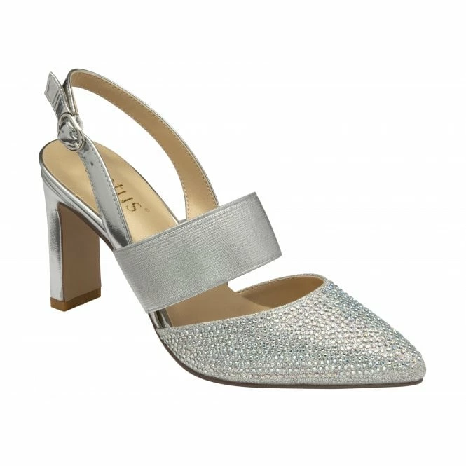 Silver & Diamante Joie Slingback Court Shoes | Lotus 3 Silver & Diamante Joie Slingback Court Shoes | Lotus