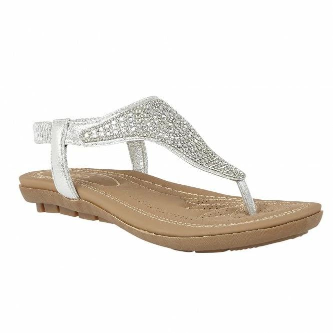 Silver Orla Flat Toe-Post Sandals | Lotus 3 Silver Orla Flat Toe-Post Sandals | Lotus