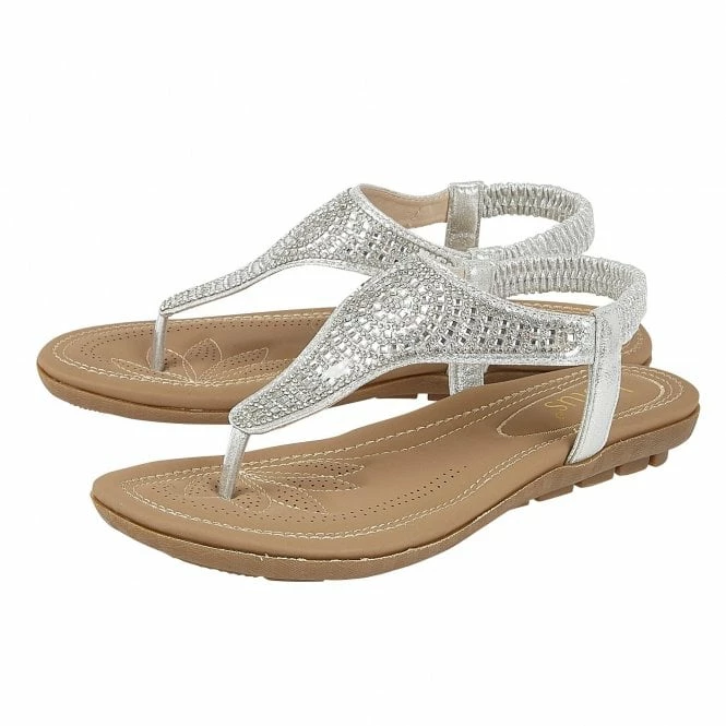 Silver Orla Flat Toe-Post Sandals | Lotus 4 Silver Orla Flat Toe-Post Sandals | Lotus - Image 2