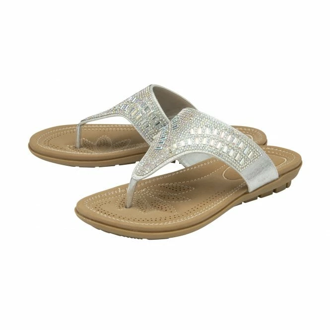 Silver Rafaella Flat Toe-Post Sandals | Lotus 4 Silver Rafaella Flat Toe-Post Sandals | Lotus - Image 2