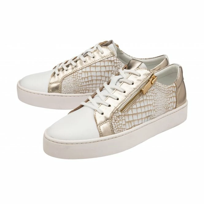 White Leather & Gold Croc-Print Sky Casual Trainers | Stressless By Lotus 4 White Leather & Gold Croc-Print Sky Casual Trainers | Stressless By Lotus - Image 2