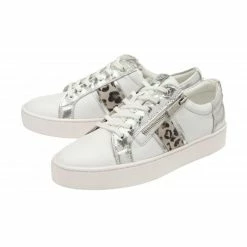 Lotus Shop -Lotus Shop white leopard print leather sahara zip up trainers stressless by lotus p13765 33206 medium
