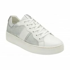 White & Silver Croc-Print Leather Simone Casual Trainers | Stressless By Lotus